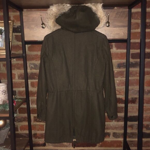 Marc New York Army Green Wool Jacket w/ Fur Hood - Sz 2 - Picture 7 of 14